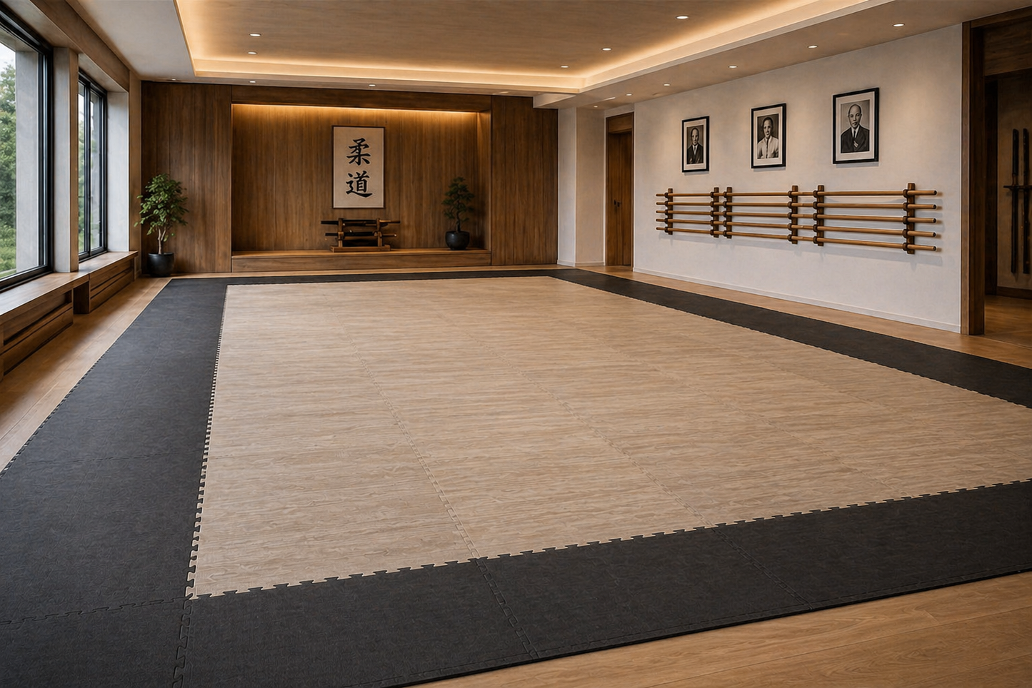 Kampfsport- / Fitnessmatten Holzoptik / Schwarz, 2,5 cm